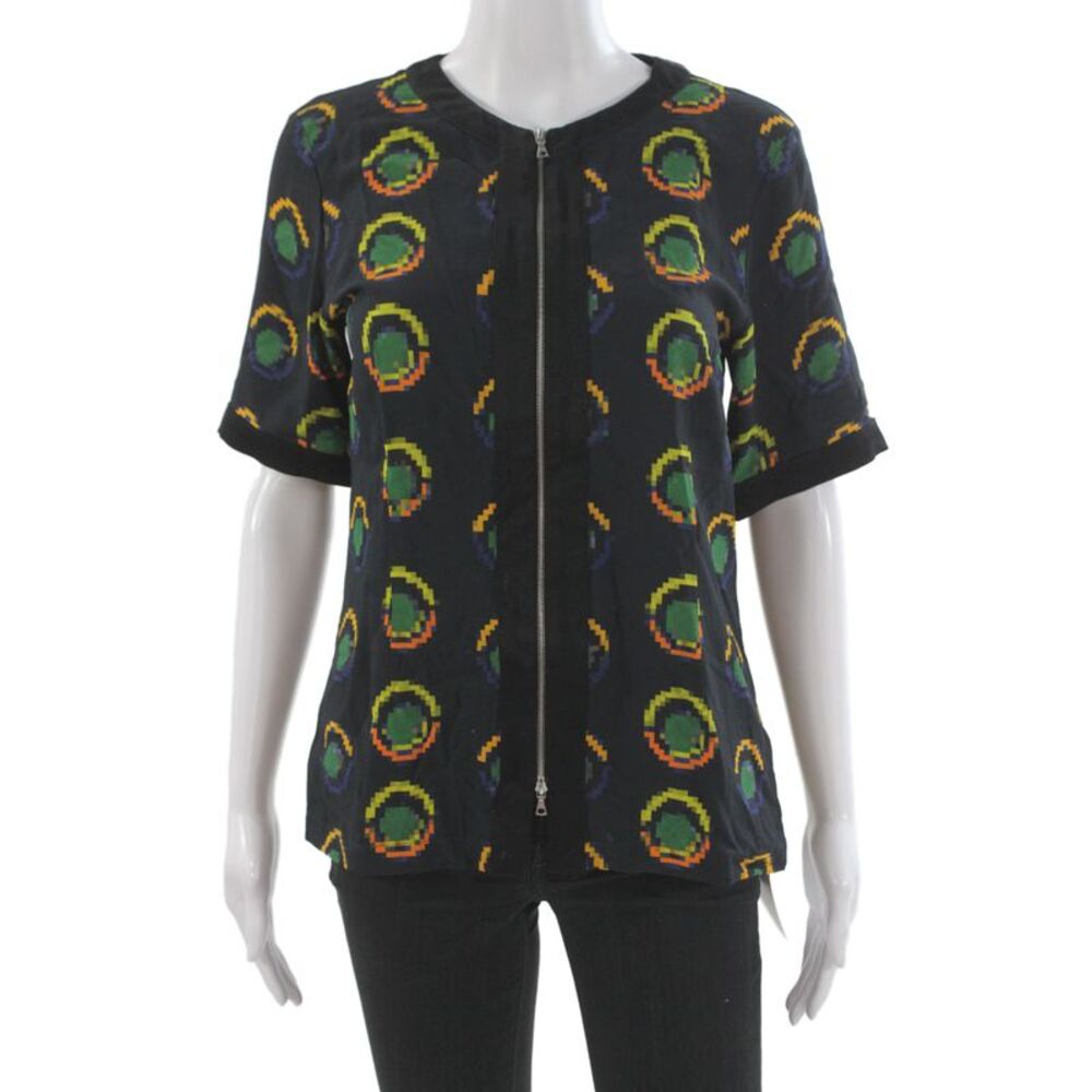 Dries Van Noten Women Black Geometric Crewneck Short Sleeve Top Size 36